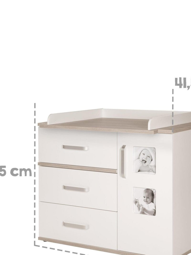 Commode à langer 3 tiroirs et porte avec 2 cadres photo 'Moritz' ROBA Blanc Gris - Kiabi