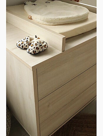 Commode à langer 3 tiroirs sur pieds - décor bois hêtre cendré - SAUTHON
