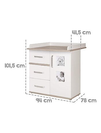 Commode à langer 3 tiroirs et porte avec 2 cadres photo 'Moritz' ROBA