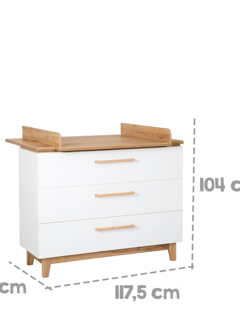 Commode à langer évolutive 3 tiroirs en bois effet chêne - ROBA 'Finn' Blanc - Kiabi
