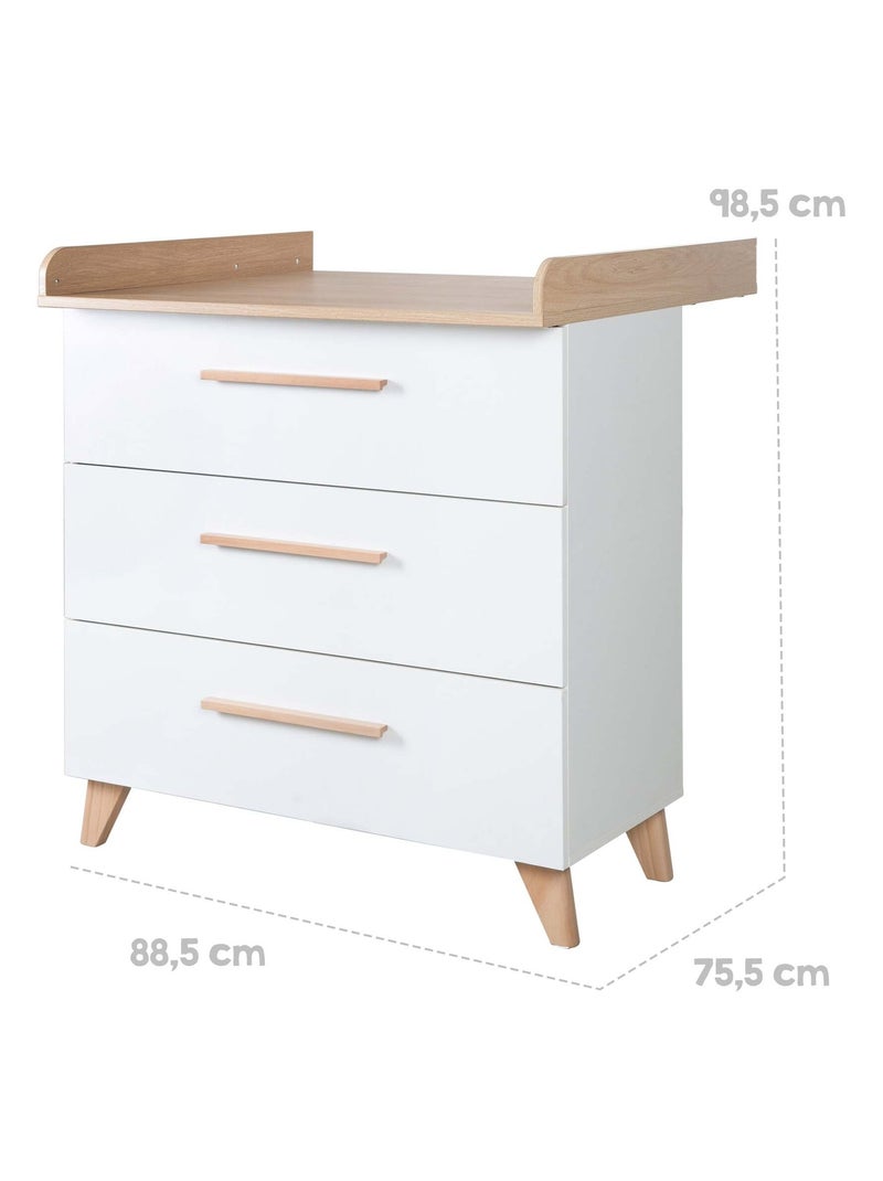 Commode à langer évolutive 3 tiroirs 'Leon' ROBA Blanc/Bois - Kiabi