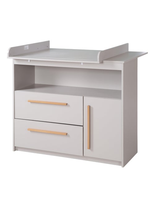 Commode à Langer Lea - Plan Amovible - Poignées en Bois Massif - Gris Clair - Kiabi