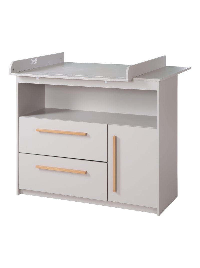 Commode à Langer Lea - Plan Amovible - Poignées en Bois Massif - Gris Clair Gris - Kiabi