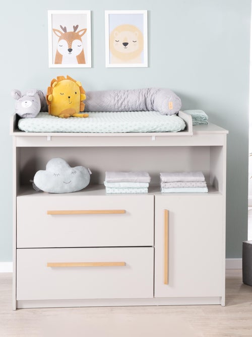 Commode à Langer Lea - Plan Amovible - Poignées en Bois Massif - Gris Clair - Kiabi