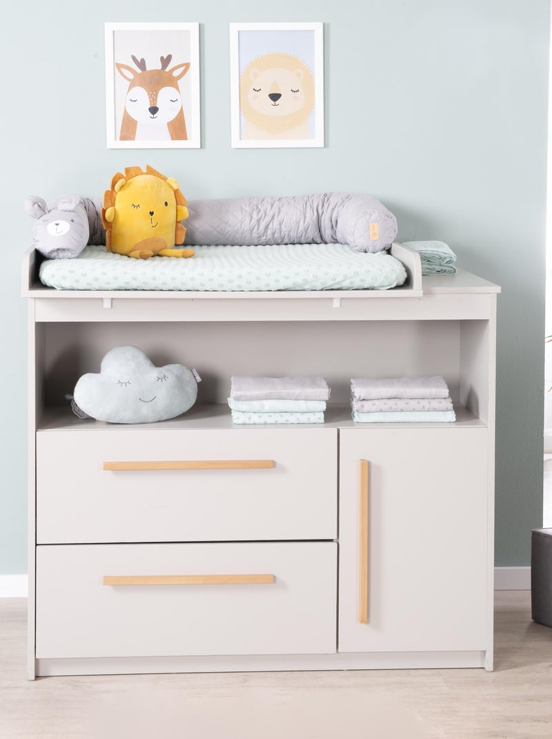 Commode à Langer Lea - Plan Amovible - Poignées en Bois Massif - Gris Clair Gris - Kiabi