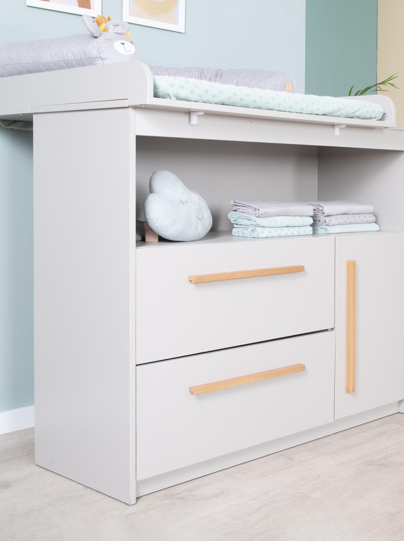 Commode à Langer Lea - Plan Amovible - Poignées en Bois Massif - Gris Clair Gris - Kiabi