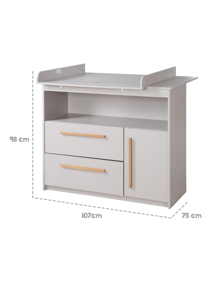 Commode à Langer Lea - Plan Amovible - Poignées en Bois Massif - Gris Clair Gris - Kiabi
