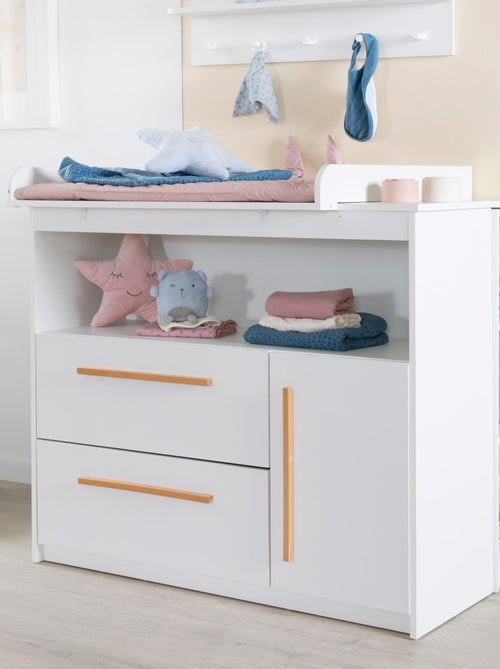 Commode à Langer Lilo - Plan Amovible - Poignées en Bois Massif - Blanc - Kiabi