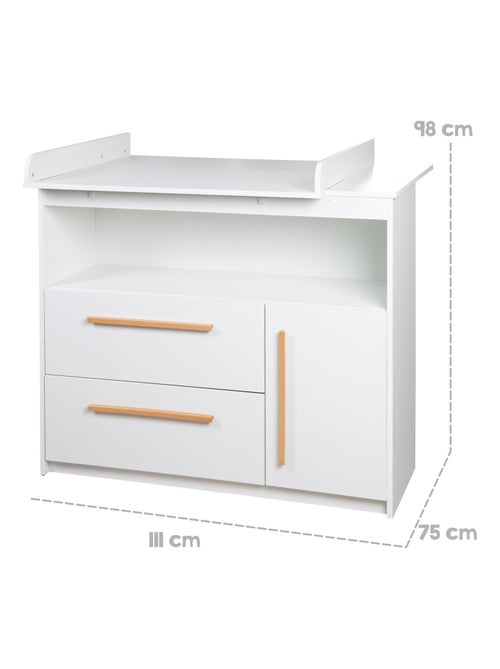 Commode à Langer Lilo - Plan Amovible - Poignées en Bois Massif - Blanc - Kiabi