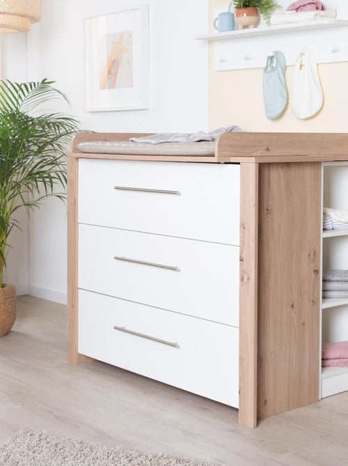 Commode à Langer Malo avec Poignées Métalliques - Plan Amovible - Effet Chêne / Blanc - Kiabi