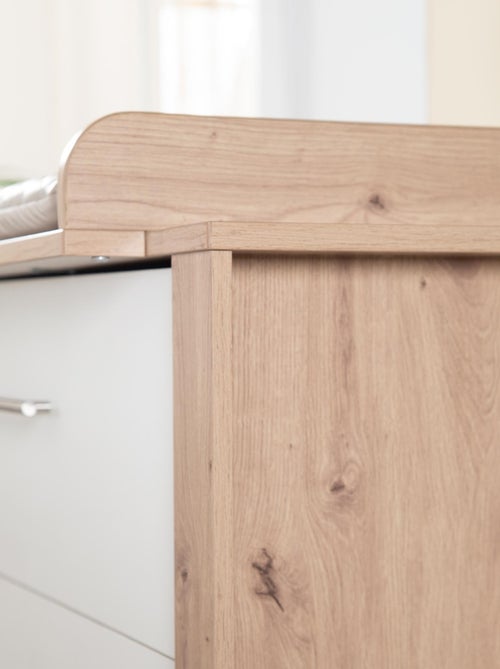 Commode à Langer Malo avec Poignées Métalliques - Plan Amovible - Effet Chêne / Blanc - Kiabi