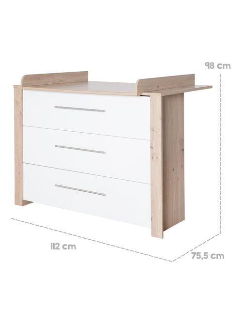 Commode à Langer Malo avec Poignées Métalliques - Plan Amovible - Effet Chêne / Blanc - Kiabi