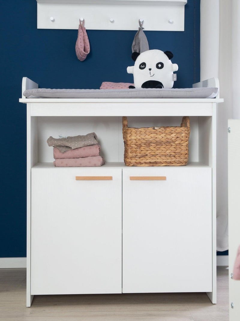 Commode à langer Minimaliste 2 portes et poignées en bois massif 'Roba anton' Blanc - Kiabi