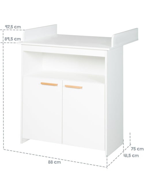 Commode à langer Minimaliste 2 portes et poignées en bois massif 'Roba anton' - Kiabi