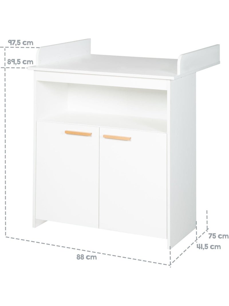 Commode à langer Minimaliste 2 portes et poignées en bois massif 'Roba anton' Blanc - Kiabi