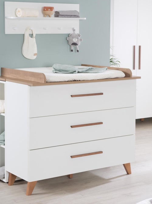 Commode à Langer Ole - Plan Amovible - Poignées + Pieds en Bois Massif - Blanc / Effet Chêne - Kiabi