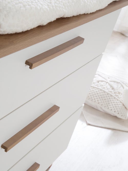 Commode à Langer Ole - Plan Amovible - Poignées + Pieds en Bois Massif - Blanc / Effet Chêne - Kiabi