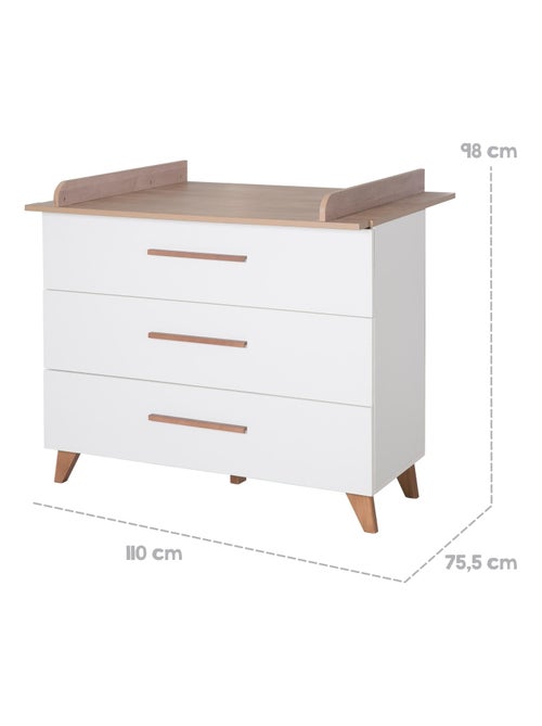 Commode à Langer Ole - Plan Amovible - Poignées + Pieds en Bois Massif - Blanc / Effet Chêne - Kiabi