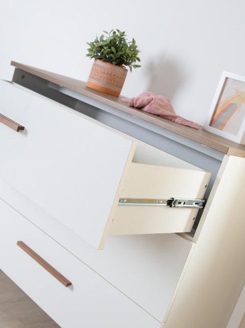 Commode à Langer Ole - Plan Amovible - Poignées + Pieds en Bois Massif - Blanc / Effet Chêne - Kiabi