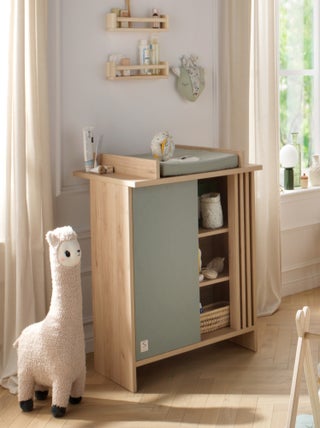 Commode avec plan à langer 1 porte colorée et 3 niches avec claustra -