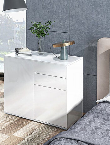 Commode buffet 2 tiroirs 2 portes blanc laqué