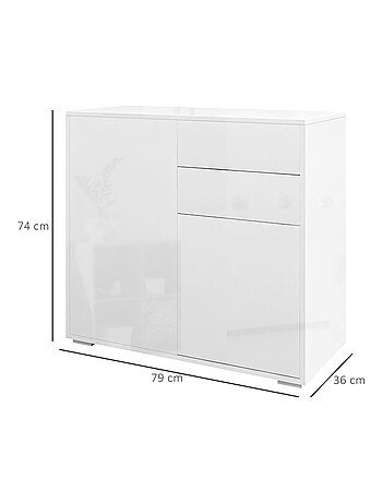 Commode buffet 2 tiroirs 2 portes blanc laqué