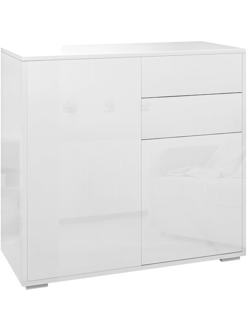 Commode buffet 2 tiroirs 2 portes blanc laqué - Kiabi