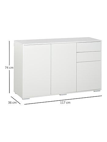 Commode buffet 2 tiroirs 3 portes 117 x 36 x 74 cm
