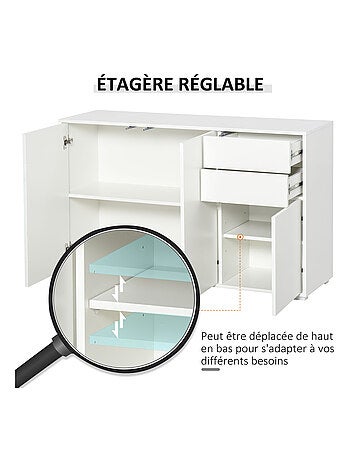 Commode buffet 2 tiroirs 3 portes 117 x 36 x 74 cm