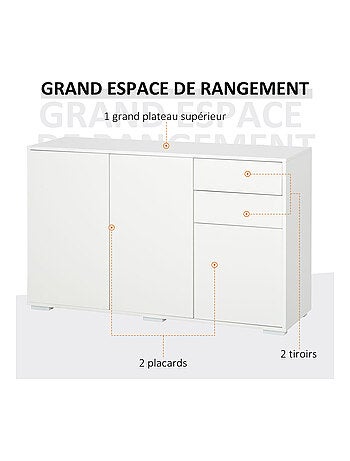 Commode buffet 2 tiroirs 3 portes 117 x 36 x 74 cm