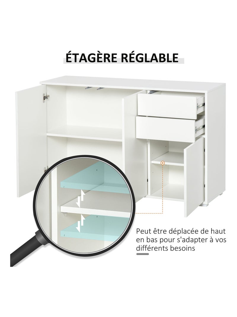 Commode buffet 2 tiroirs 3 portes 117 x 36 x 74 cm Blanc Blanc - Kiabi