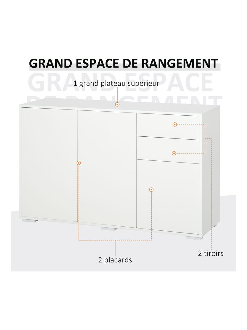 Commode buffet 2 tiroirs 3 portes 117 x 36 x 74 cm Blanc Blanc - Kiabi