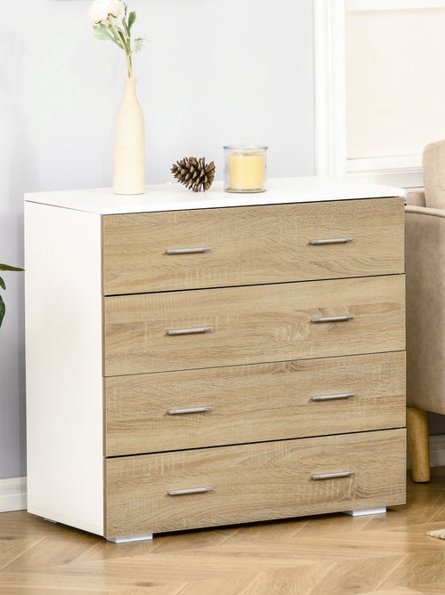 Commode de rangement 4 tiroirs 76 x 35 x 72 cm blanc et couleur bois - Kiabi