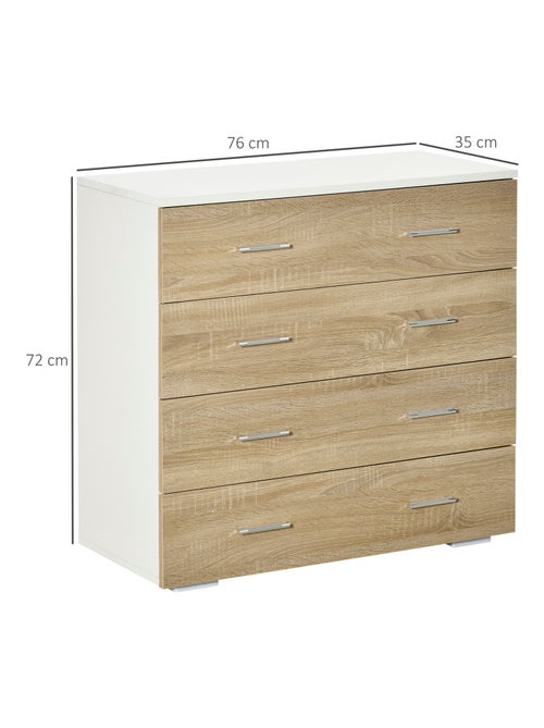 Commode de rangement 4 tiroirs 76 x 35 x 72 cm blanc et couleur bois - Kiabi