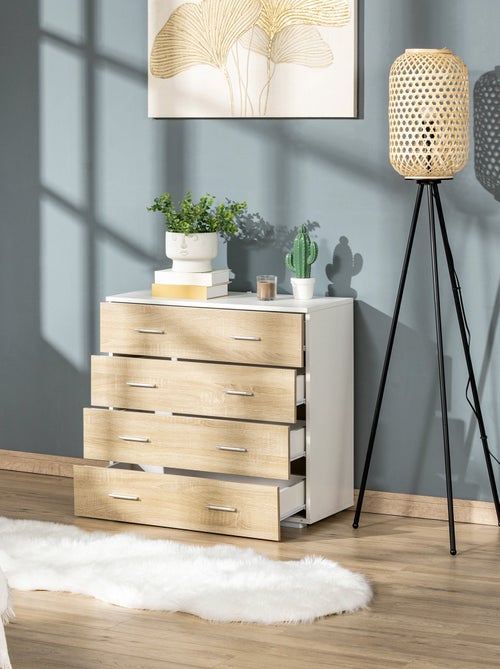 Commode de rangement 4 tiroirs 76 x 35 x 72 cm blanc et couleur bois - Kiabi