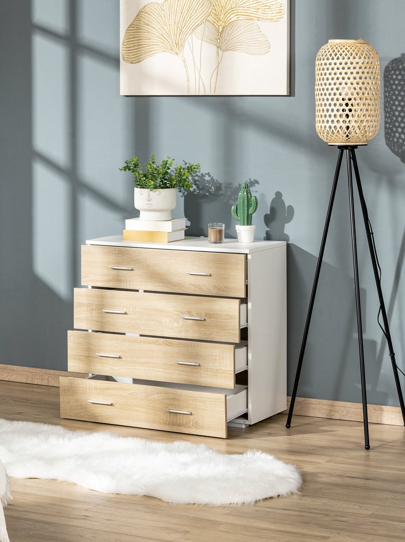 Commode de rangement 4 tiroirs 76 x 35 x 72 cm blanc et couleur bois Blanc Blanc - Kiabi
