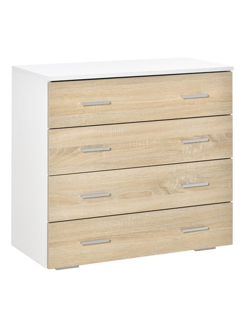 Commode de rangement 4 tiroirs 76 x 35 x 72 cm blanc et couleur bois - Kiabi