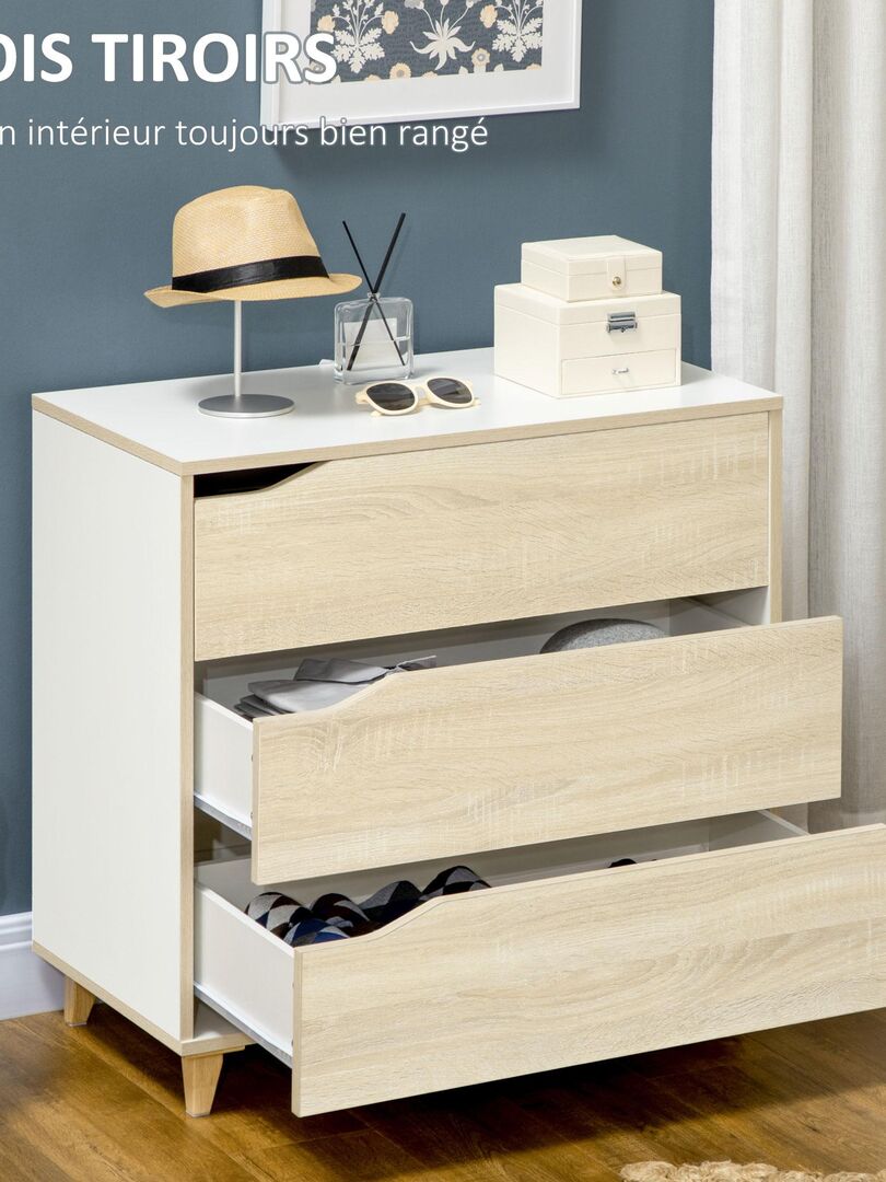 Commode design scandinave 3 tiroirs blanc aspect bois clair - Beige ...