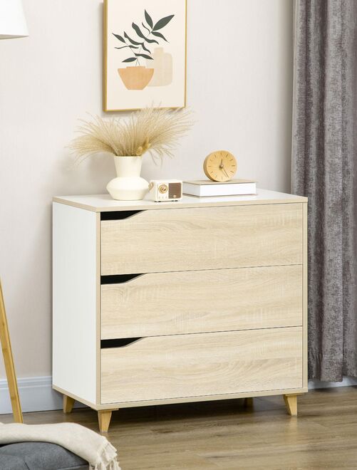 Commode design scandinave 3 tiroirs blanc aspect bois clair - Kiabi