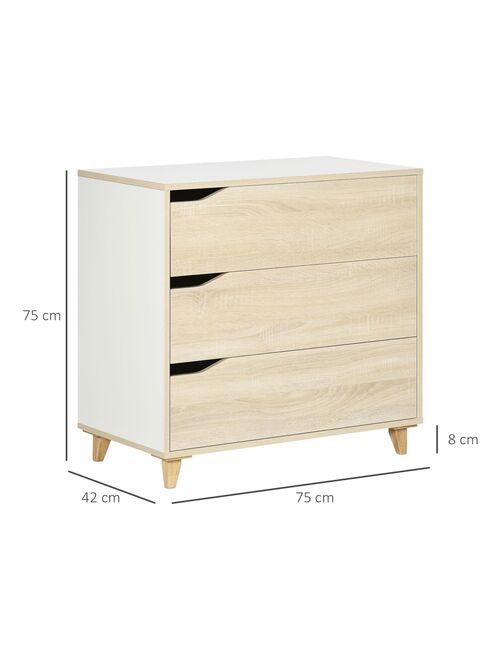 Commode design scandinave 3 tiroirs blanc aspect bois clair - Kiabi