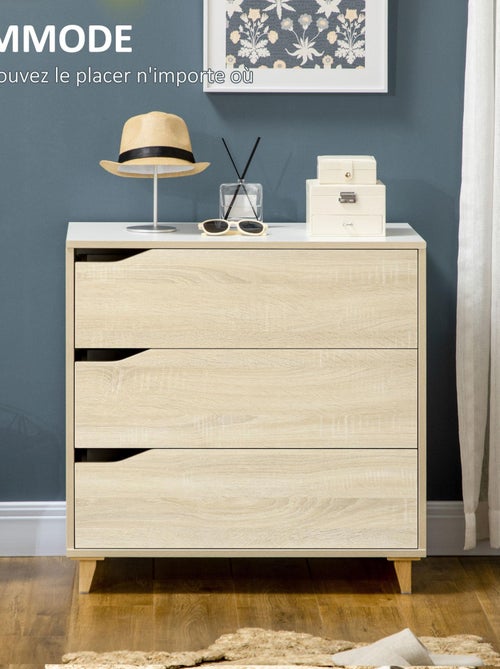 Commode design scandinave 3 tiroirs blanc aspect bois clair - Kiabi