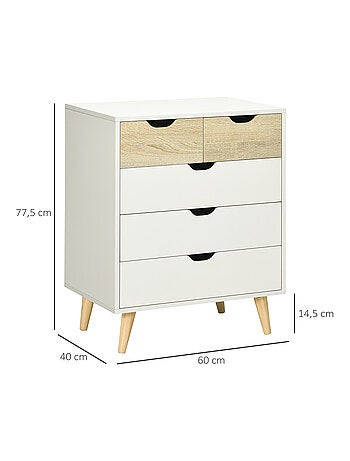 Commode design scandinave 5 tiroirs bois blanc aspect bois clair