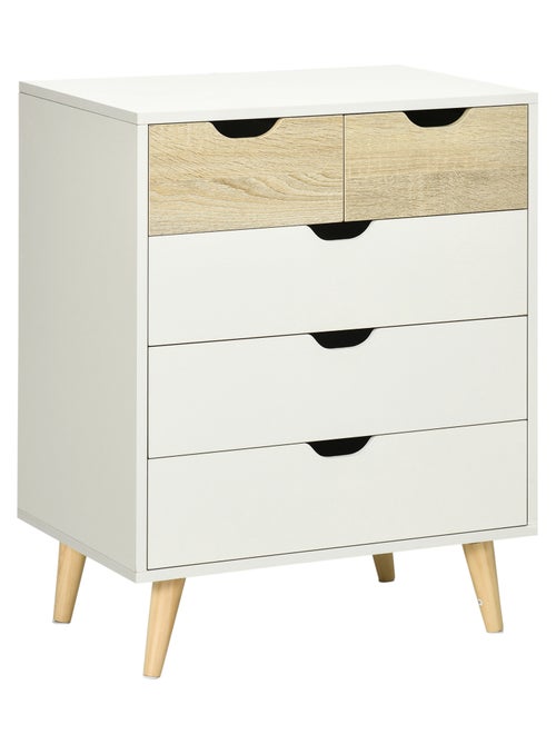 Commode design scandinave 5 tiroirs bois blanc aspect bois clair - Kiabi