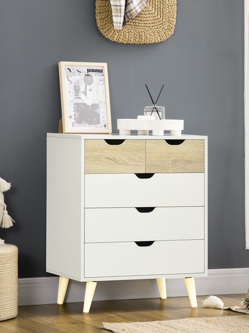 Commode design scandinave 5 tiroirs bois blanc aspect bois clair - Kiabi