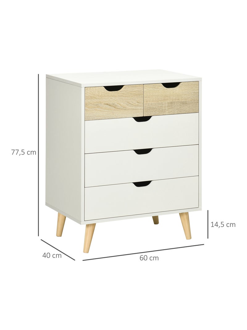 Commode design scandinave 5 tiroirs bois blanc aspect bois clair Blanc Blanc - Kiabi