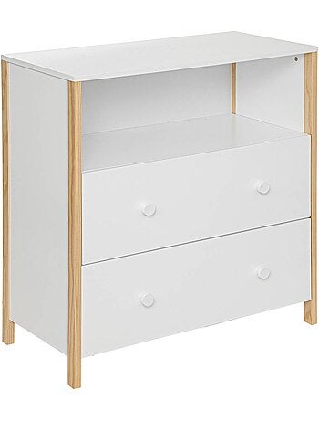 Commode enfant 2 tiroirs 1 étagère en bois kima
