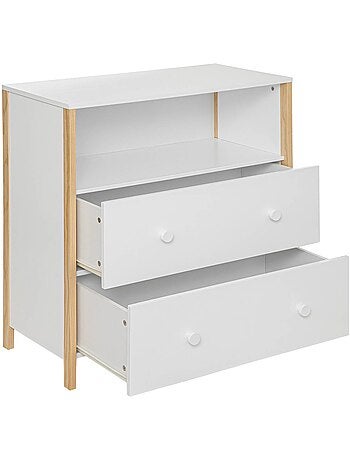 Commode enfant 2 tiroirs 1 étagère en bois kima
