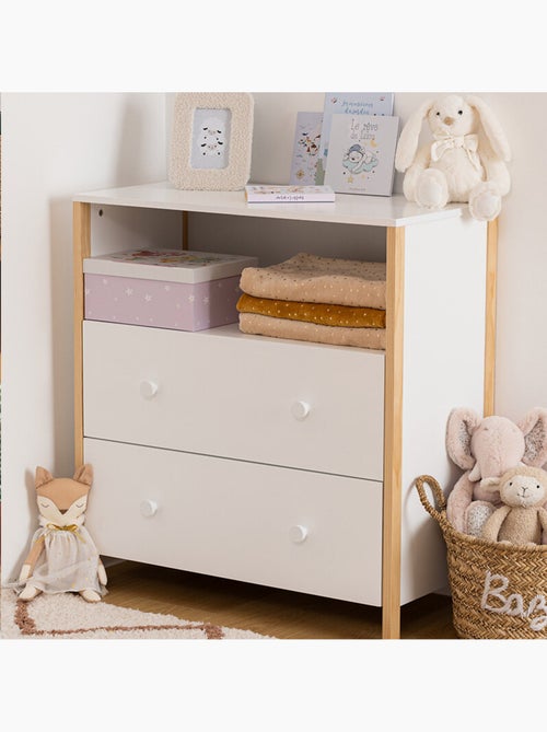 Commode enfant 2 tiroirs 1 étagère en bois kima - Kiabi