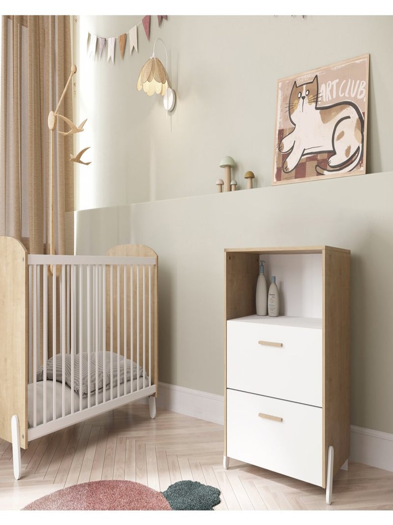 Commode enfant 2 tiroirs et une niche Blanc - Kiabi