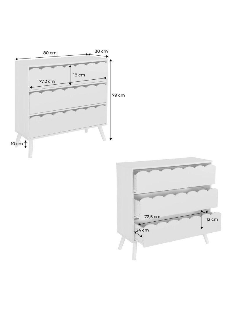 Commode enfant décor bois 3 tiroirs Azur Blanc - Kiabi